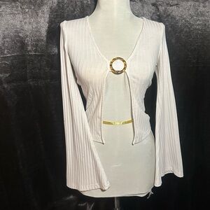 White Ribbed Ring Detail Top Long Sleeve – Y2K Inspired